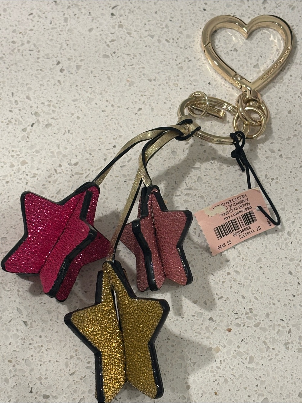 Victoria's Secret Gold Heart Keyring with Pink, Fuchsia and Gold Star Charms